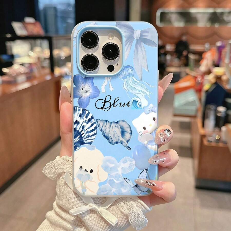 Tema oceánico de azulfunda de teléfono Fundas compatibles con ,Apple,VIVO,OPPO,,, y Honor.Fabricadas en silicona TPU,ofrecen protección contra golpes y caídas. - Azul - Ver 1