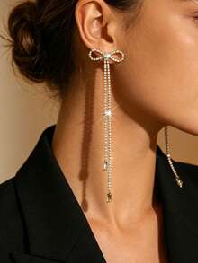 1 Pair Long Bow-Shaped Earrings, Suitable For Anniversary, Valentine's Day, Music Festival, Birthday Gift - Multicolor - View 2