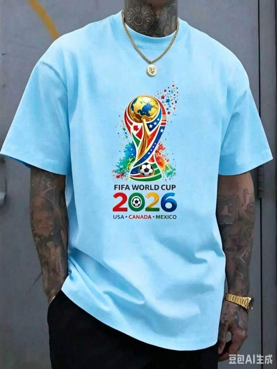 [Official FIFA World Cup Licensed]World Cup T-Shirt, Unisex, 2026 Football Jersey, USA, Canada, Mexico Styles, Fan Gift, Fan Apparel, Single Piece - 藍色 - 查看 1