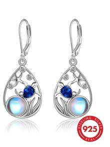 1 Par de Brincos de Prata Esterlina 925 com Tema de Oceano de Verão, com Moonstone Simulado e Cubic Zirconia, Projetado com Tartaruga do Mar e Estrela-do-mar, Adequado para Uso Diário, Viagem, Férias na Praia, Também Ótimo para Presentes de Feriado ou Aniversário - Prata - Visão 9