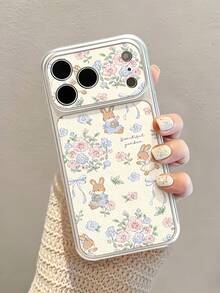 1pc Silver Pink Blue Floral Rabbit Pattern Full Coverage Lens Protection Anti-Drop Anti-Collision Personalized Phone Case Compatible With IPhone 16 Pro Max 17/16/15/14 Plus/13/12/11 Air Protective Case - Multicolor - View 2