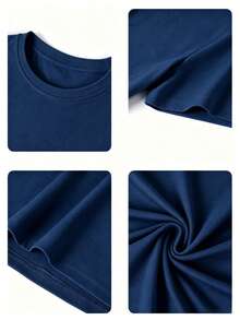 Men's Short-Sleeved T-Shirt With A Round Neck And Simple Design - 寶藍色 - 查看 8