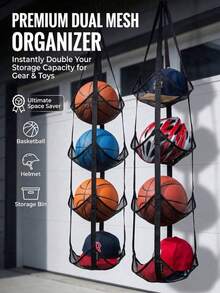Tas Penyimpanan Jaring Vertikal 3 Tingkat/4 Tingkat, Organizer Penyimpanan Gantung, Cocok untuk Bola Olahraga, Helm, dan Barang-Barang Lainnya, Pakaian di Lemari Kamar Tidur, Jaring Penyimpanan Mainan, Sistem Keranjang Gantung Lipat, Cocok untuk Garasi, Lemari, atau Kamar Tidur, Desain yang Memaksimalkan Ruang - MultiWarna - View 2