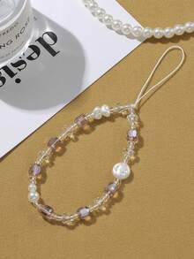 Pink Phone Chain, Crystal Mother Of Pearl Phone Lanyard Wrist Strap Anti-Loss Rope, Camera Phone Charm - Baby Pink - View 7