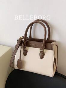 BELLEBORG Old Moeny，轻巧，商务休闲字母细节双色方形包，适合少女、女大学生、新秀和白领工作者，非常适合办公室、大学、工作、商务、通勤、户外、旅行、郊游，女士包优雅，商务休闲女包，非常适合办公室商务和工作 - 白色 - 查看 1