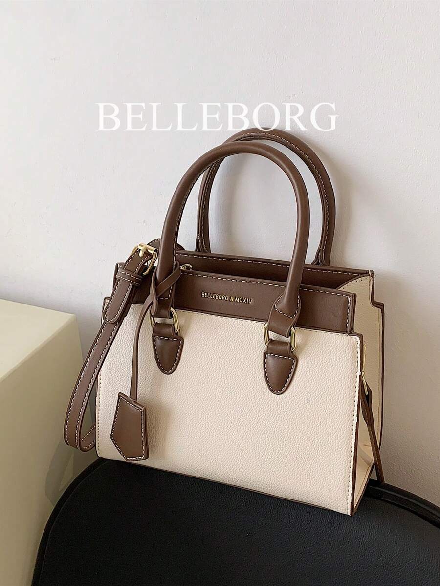 BELLEBORG Old Moeny,轻巧,商务休闲字母细节双色方形包,适合少女、女大学生、新秀和白领工作者,非常适合办公室、大学、工作、商务、通勤、户外、旅行、郊游,女士包优雅,商务休闲女包,非常适合办公室商务和工作 - 白色 - 查看 1