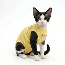 Devon Rex Cat Clothes Summer Thin Sphynx Hairless Cat Anti-Shedding Cartoon Print Four-Legged Pet Apparel - Yellow - View 7