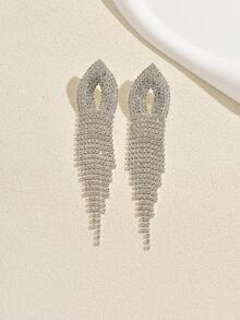 1 Pair Luxury Banquet Style Copper Material Micro-Inlaid Rhinestone Exaggerated Tassel Earrings For Women Party Evening Wedding Occasions - Silver - View 5