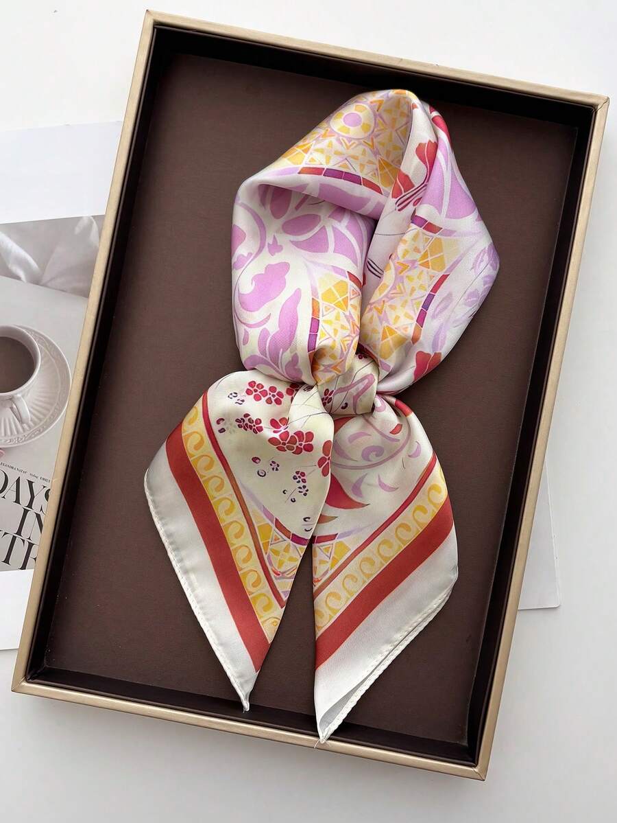 1pc Women's Square Bandana Casual Solid Color Head Scarf Suitable For Daily Use - Yellow - View 1