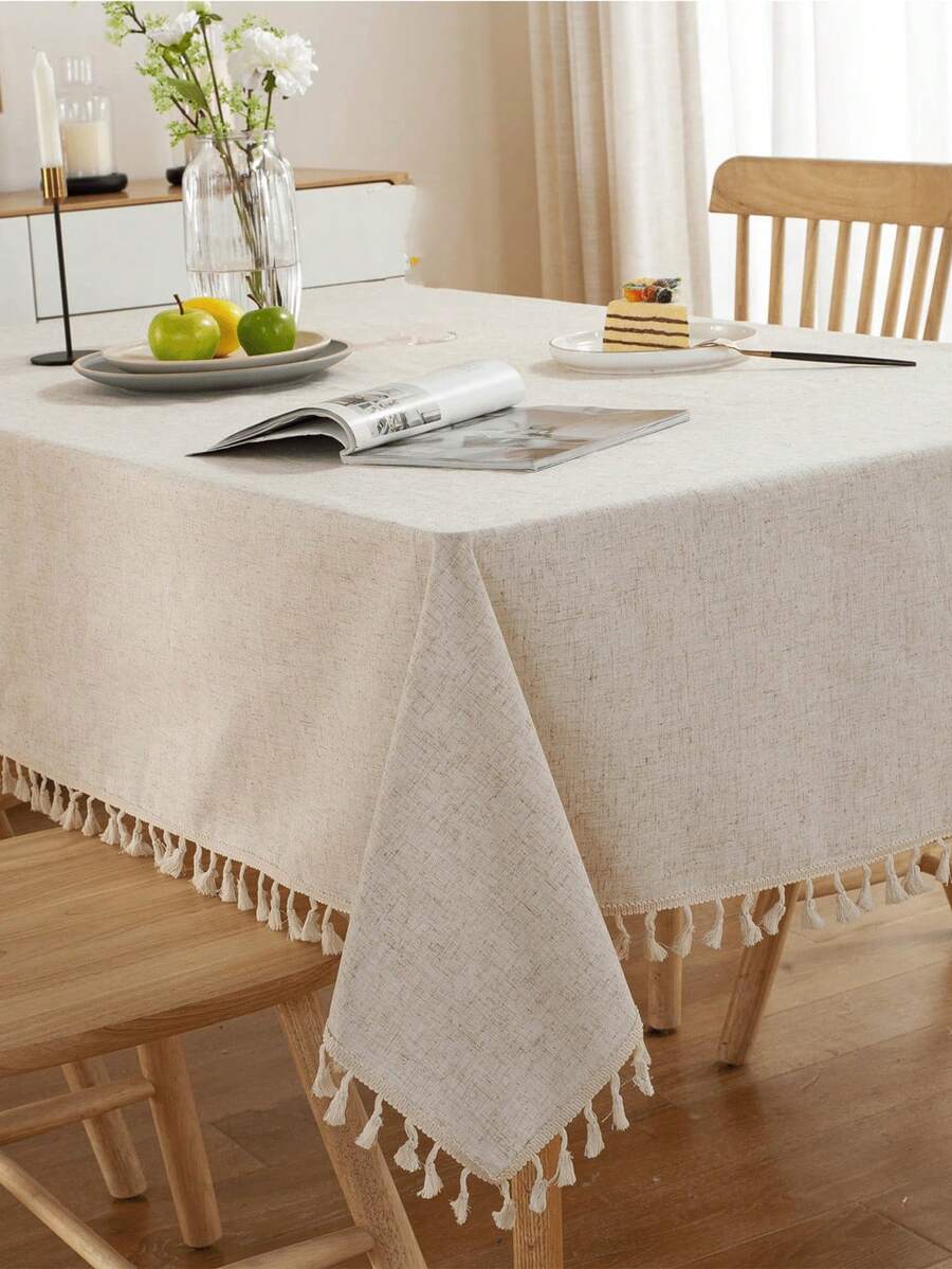Decorative Natural Tablecloth, Suitable For Kitchen Dining Rooms, Wedding Buffets, Etc., 140*180 Cm - Ivory White. Suitable For Dining Tables, Coffee Tables, Parties, Birthday Gatherings, Cafes, Banquets, Picnics. - 彩色 - 查看 1