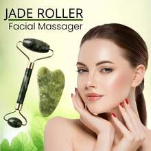 Rodillo Facial de Jade  – Herramienta de Piedra Natural de Doble Punta con Mango Suave – Accesorio Facial Compacto – Artículo de Belleza Hecho a Mano para Exhibición o Regalo – 1 Unidad – Hecho en India - Rojo y blanco - Ver 2