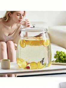 Large Capacity Transparent Plastic Drinking Kettle With Faucet And Lid, Portable Leather Handle Household Fruit Tea Bucket, Leak Proof Spigot Beverage Can For Lemon Juice Iced Tea, Beautiful Desktop Decoration For Gatherings, Picnics, Daily Home Use - Multicolor - View 4
