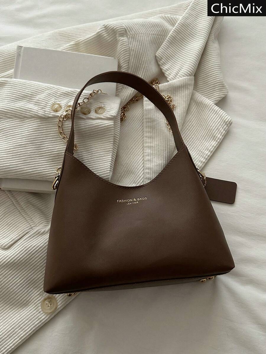 Solid Color Versatile Practical Letter Decor Gold Chain Women's Crossbody Bag, Suitable For Shopping, Wallet, Shopping, Young Women, College Students, Newcomers, White-Collar Workers. They Are Perfect For Office, University, Work, Business, Commuting, Outdoor Activities, Travel And Outings