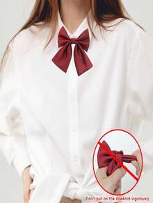 1件日式紅色JK領結，女款素色領結，女孩服飾，可調節領結，校服派對Cosplay舞會預綁領結 - 酒紅色 - 查看 6