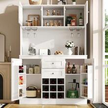 Tall Kitchen Sideboard With Adjustable Shelves And Wine Rack, With 4 Doors And 2 Drawers, Ideal For The Kitchen And Living Room. White. - White - View 4