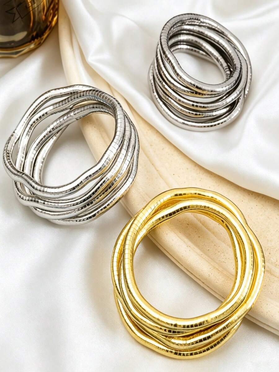 1pc/ Personalized Metal Multi-Layer Wrap Snake Chain Necklace, Adjustable Bendable, Suitable For Women's Street Style Layered Accessory