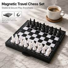 1件迷你磁性旅行西洋棋組－便攜式折疊棋盤遊戲與益智玩具 - 黑與白 - 查看 3