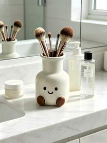 1pc Kawaii Smiling Face Makeup Brush Holder, Cute Cartoon Desk Organizer For Vanity, Office & Home, Multi-Purpose Storage Cup For Brushes, Pens & Stationery - Multicolor - View 7
