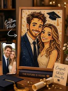 Custom 5D Diamond Painting Portrait, Personalized Photo To Diamond Embroidery Art, Graduation Gift For Couple Family Pet, DIY Resin Diamond Painting Kit, Custom Wall Decor, Sparkling Handmade Keepsake, Graduation Season Room Decor, Memorial Gift - Multicolor - View 2