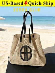 Summer Casual Beach Bag For Women Resort Style Woven Tote Bag Large Capacity Handbag Crochet Shoulder Bag Minimalist Straw Woven Bag Travel Essential - 彩色 - 查看 1