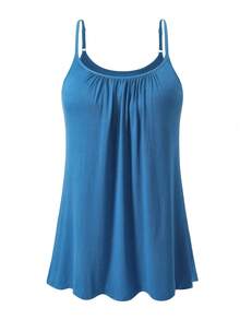 Vislivin Camisola de Verano para Mujer con Sujetador Incorporado - Camisetas sin Mangas sin Costuras, Camisola Suave y Holgada con Tirantes Ajustables, Blusa Elegante y Cómoda para Uso Casua - azul real - Ver 3