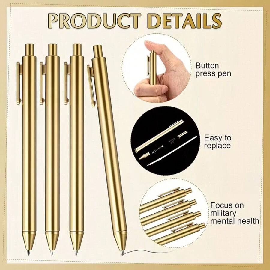 6 pièces/Set Stylos à bille de luxe Or/Or rose/Argent, grande capacité, rétractables, encre noire, pointe moyenne (1.0mm), stylos à écriture fluide, convenant pour les mariages, les cadeaux de fête, le bureau d'entreprise, l'école des enseignants, l'agenda et les cadeaux - Ensembles - Voir 1