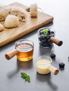 玻璃小牛奶杯、迷你牛奶壺、日式木柄咖啡杯、帶嘴牛排醬牛奶壺 - 無色 - 查看 3