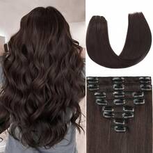 4# Brown Clip-In Human Hair Extensions, 8pcs/Set, 18 Clips Double Layer Hair Extensions, Natural Black Real Human Hair, Women's Real Human Hair Clip-In Extensions, Brazilian Real Human Hair Clip-In Extensions - S4 - View 2