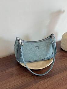 1 buah Tas Bahu Wanita Bahan PU Warna-Blok, Tas Serbaguna untuk Kerja dan Perjalanan, Tas Selempang dengan Tali yang Dapat Diatur - Dusty Blue - View 7