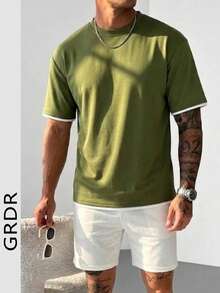 GRDR Men's Classic 2 In 1 Round Neck Short Sleeve T-Shirt, Fashionable Minimalist Commuting Versatile - Army Green - View 7