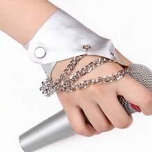Summer Hollow Out Half Palm Fingerless Gloves, Punk Rivet Chain Biker Gothic Hip Hop Cool Handwear - Silver - View 8
