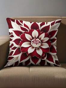 Juego de 1/2/4 fundas de almohada con estampado plano 2D para primavera/verano, con patrones florales en contraste de color burdeos y tonos. Sin bordado real, con impresión de un solo lado, sin rellenos de almohada incluidos. Adecuado para sofá y sala de estar - Rojo y blanco - Ver 5