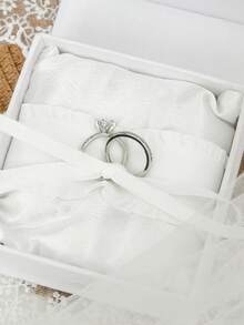 1pc Personalized Name & Date Ring Pillow With Box, Customized Elegant White Ring Box, Customized Pleated Wedding Ring Pillow With Bow, Elegant Tulle Pleats, Suitable For Engagement, Proposal, Anniversary Ceremony And Gifts - White - View 4