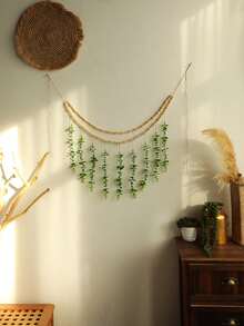 2pcs Bohemian Style Artificial Eucalyptus Wall Decor, Fake Green Wall Decoration, Farmhouse Wreath, Boho Plant Wall Art, Suitable For Bedroom, Bathroom, Living Room, Nursery, Kitchen, Minimalist Wall Decor, Apartment, Dorm And Home Decoration. Realistic Greenery, Boho Faux Plant Tassel Wreath, Natural Style Hanging Decor - Green - View 7