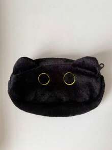 1个可爱黑猫铅笔盒，采用柔软毛绒面料，大容量笔袋，萌猫文具收纳袋，耐用铅笔整理器，学生学习用品，可爱猫咪爱好者礼物，桌面配件 - 彩色 - 查看 12