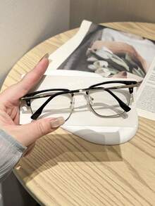 1pc Women's Half-Frame Square Metal Eyeglass Frames, High Quality, Elegant, Exquisite, Elegant, Suitable For Daily Wear In Office Or Campus - Clear - View 5