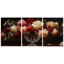 3 Stücke Set klassische Ölmalerei Windglas Vase Blumen Leinwandposter, europäischer Retro-Malstil, geeignet für Wohnzimmer Sofa Hintergrundwand, Esszimmer, Arbeitszimmer, Büro Wandkunst Dekoration optionaler Rahmen - Mehrfarbig - Übersicht 9