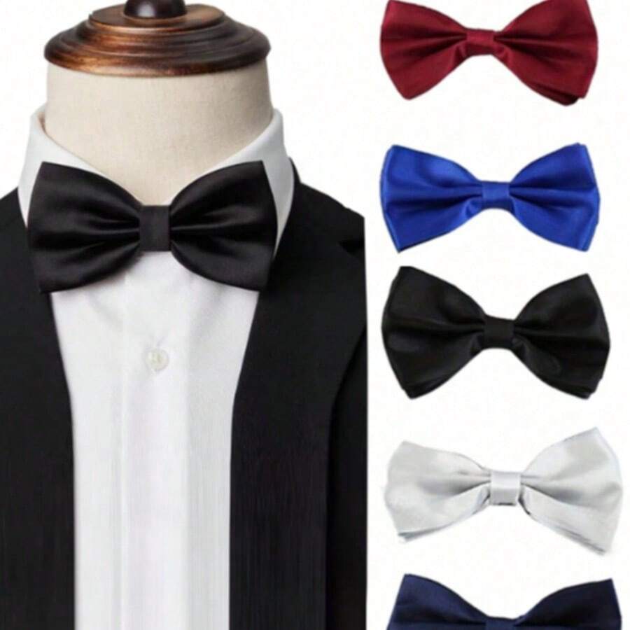 1pc Multicolor Adjustable Bow Tie, Suitable For Wedding, Stage, Party, Business Occasions, Shirts, Student Uniforms, Knotless Short Ties, Ideal Gift For Men. Unisex Bow Tie, Solid Color Satin Neck Bow, Fashionable Neck Style (Random Position Next To Or In The Middle Of The Snap Button) - Multicolor - View 1