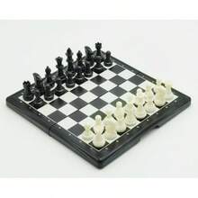 Portable Folding Chess Set With Storage Compartment, Suitable For Travel, Home, Outdoor, Party Table Games, Easy For Beginners Gift, Chess Board Strategy Game, Parent-Child Educational Interactive Game, Foldable For Easy Storage, Parent-Child Educational Leisure Table Game, Includes Chess Pieces And Checkers - Black and White - View 5