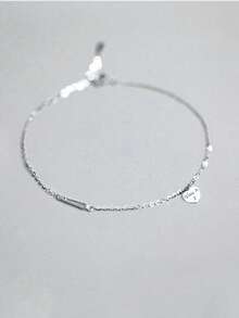 1pc S925 Sterling Silver Heart & Letter Charm Bracelet, Unique Punk Minimalist Design, Versatile Accessory For Girls - Love - View 4