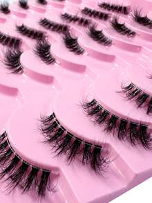 14 Pairs Half Piece Transparent Tape With Fake Eyelashes, Cat Eye Style, Short And Soft 3D Faux Mink Fur Fake Eyelashes, Natural Makeup, Elongated End, Naturally Curled Appearance - Black - View 7