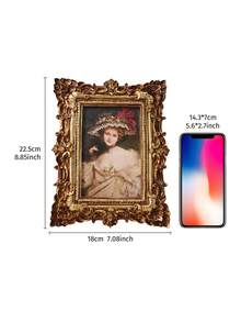 1PC, Rococo Style 3D Pattern Decorative Photo Frame, Resin Material Oak Leaf Pattern Border Decorative Photo Frame, Desktop Ornament Photo Frame, Home Decor Photo Frame, European Style Desktop Decoration, Suitable For Bedside Table Photo Frame, Dressing Table Photo Frame, Wedding Photo Frame And Desktop Decoration - Gold - View 6