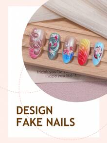 10pcs/Set Uñas Postizas de Verano Y2K Almendra Mediana Estilo Francés, Diseño 3D Flor Concha Ola Degradado Ondas de Agua con Strass, Uñas Falsas Brillantes de Cobertura Completa, Adecuadas para Uso Diario de Mujeres y Niñas - Multicolor - Ver 4