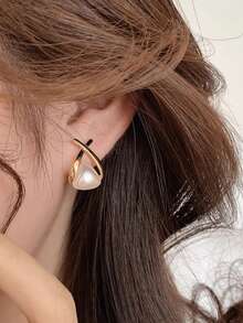 1 Pair Fashionable Faux Pearl Stud Earrings, Designed For Women, Suitable For Wedding, Engagement, Anniversary Party, Valentine's Day Gift - 1# - View 4