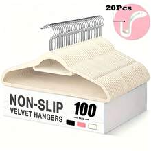 High Quality Velvet Anti-Slip Garment Hangers 100/50/30pcs, Compact Space-Saving Hangers With 360° Spin Hook & Attached Tie Bar, Sturdy Basic Hangers For Wardrobe Organizing, Indoor Stowage, Outdoor Laundry Drying & Garment Retail Display - View 18