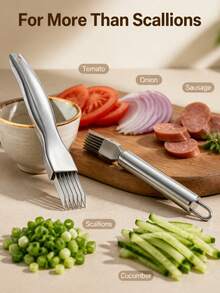 1 cái dụng cụ thái rau đa năng bằng thép không gỉ, máy bào hành lá, dụng cụ nhà bếp - phù hợp cho hành tây, tỏi, cà chua, dưa chuột, hành lá - máy cắt hành cầm tay với nhiều lưỡi dao, thái lát hiệu quả, dụng cụ nhà bếp thiết yếu, máy thái rau, máy bào - Bạc - Xem 2