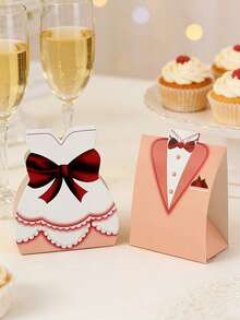 100pcs/50set Kotak Hadiah Gaun Pengantin dan Tuxedo, Kotak Permen, Desain Jas Pengantin Pria dan Wanita dari Kertas Merah Muda, Kotak Permen Paling Populer untuk Pesta Pernikahan dengan Pita, Kotak Permen Hadiah Pernikahan, Sempurna untuk Pesta Pernikahan, Ulang Tahun, Pengantin, Dekorasi Baby Shower - MultiWarna - View 5
