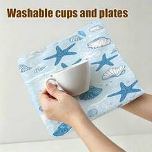 1pc/2pcs/4pcs Blue Starfish & Seashell Print Kitchen Towels, Ultra Soft, Quick-Drying & High Absorbency, Minimalist Ocean Style, Machine Washable, Hand Towels For Kitchen & Restaurant Decor - Multicolor - View 6