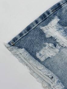 Women's Summer Street Fashion Washed Asymmetric Pocket Mini Denim Skirt Casual - Light Wash - View 6