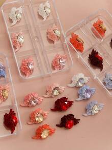 1 Caja 24 Piezas Pétalos de Flores de Resina Multicolor Decoraciones de Arte de Uñas con Strass 3D Incrustados Juego de Decoración de Arte de Uñas DIY de Resina - Multicolor - Ver 6